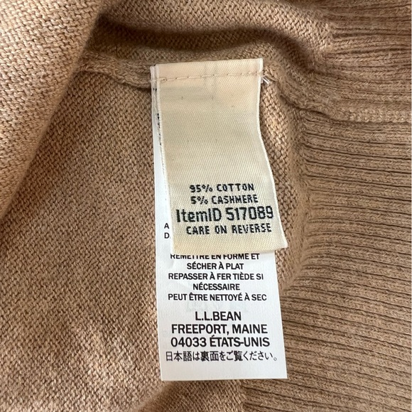 LL Bean Fair Isle Yolk Turtleneck Cotton Cashmere Sweater Tan and Coral, S - Picture 7 of 8